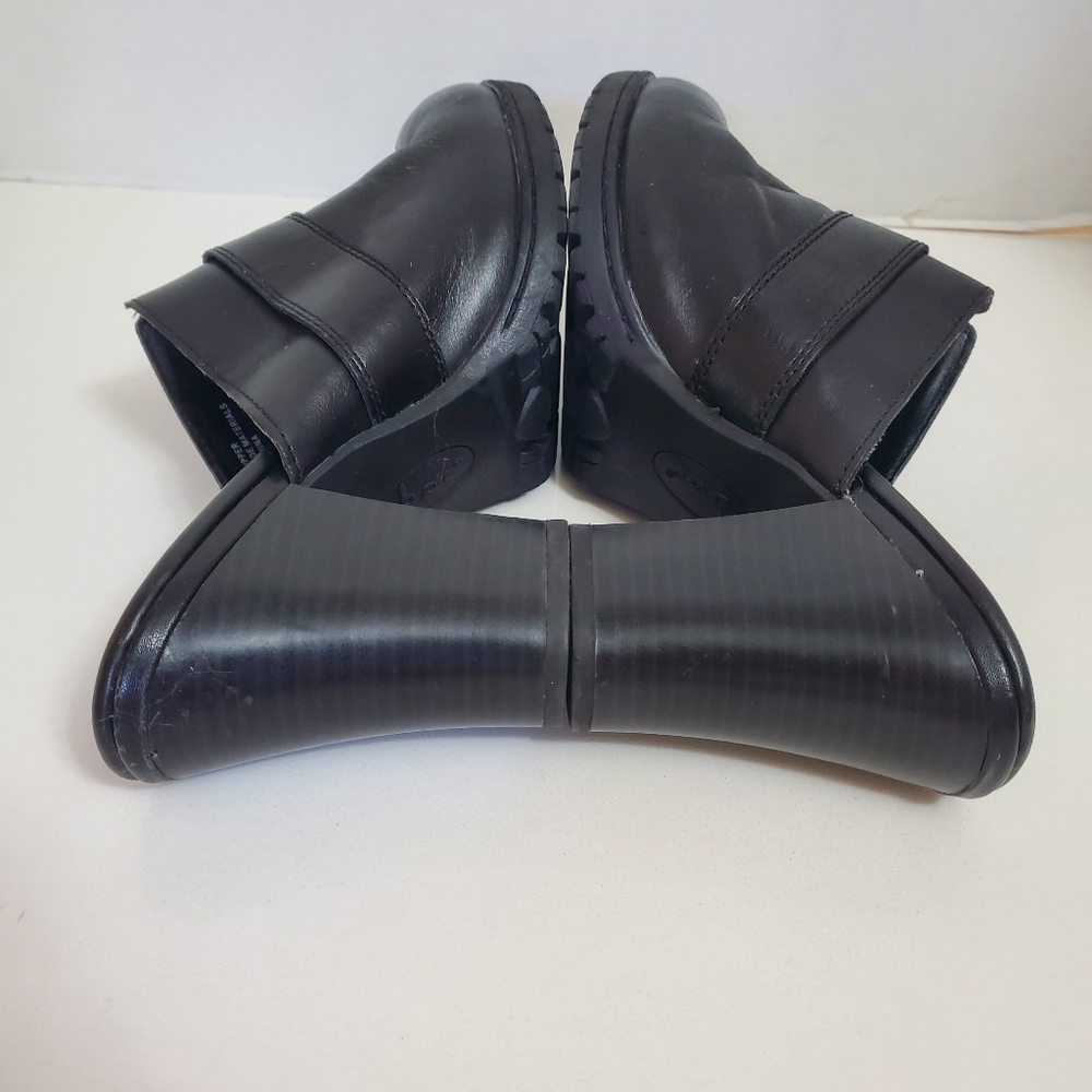 BOC Black Leather Heeled Clogs With Side Buckle Western, Size 9 - Picture 5 of 13
